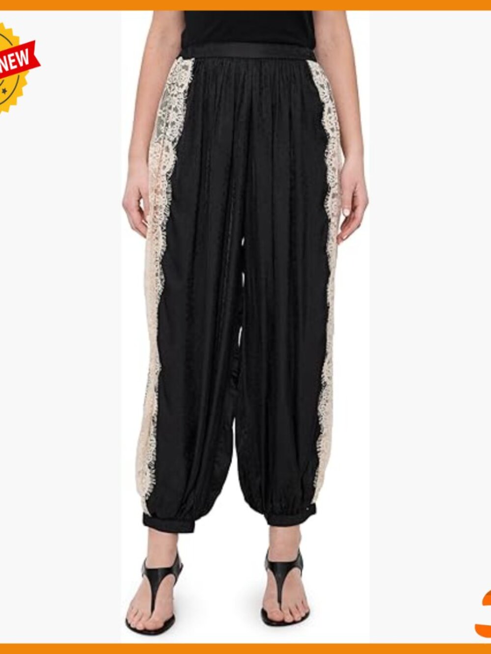 Lightweight Satin Bloomer Pants with Lace Trim Floral Pattern - Picture 1 of 6